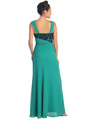 GL1004 Asymmetrical Waist Evening Dress - Teal Green, Back View Thumbnail