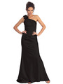GL1018 One Shoulder Charmeuse Pleated Evening Gown - Black, Front View Thumbnail