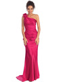 GL1018 One Shoulder Charmeuse Pleated Evening Gown - Fuschia, Front View Thumbnail