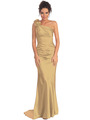 GL1018 One Shoulder Charmeuse Pleated Evening Gown - Gold, Front View Thumbnail
