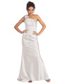 GL1018 One Shoulder Charmeuse Pleated Evening Gown - Ivory, Front View Thumbnail