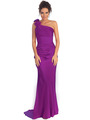 GL1018 One Shoulder Charmeuse Pleated Evening Gown - Purple, Front View Thumbnail