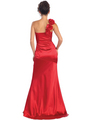 GL1018 One Shoulder Charmeuse Pleated Evening Gown - Red, Back View Thumbnail