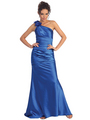 GL1018 One Shoulder Charmeuse Pleated Evening Gown - Royal, Front View Thumbnail