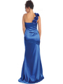 GL1018 One Shoulder Charmeuse Pleated Evening Gown - Royal, Back View Thumbnail