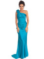 GL1018 One Shoulder Charmeuse Pleated Evening Gown - Turquoise, Front View Thumbnail