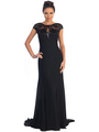 GL1047 Boatneck Evening Dress - Black, Front View Thumbnail