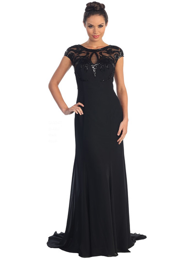GL1047 Boatneck Evening Dress - Black, Front View Medium