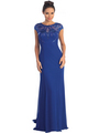 GL1047 Boatneck Evening Dress - Royal, Front View Thumbnail