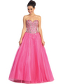 GL1063 Jeweled Top Sweetheart Prom Gown - Fuschia, Front View Thumbnail
