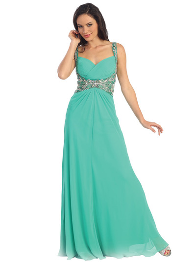 GL1082 Stunning Sweetheart Wrap Evening Gown - Green, Front View Medium