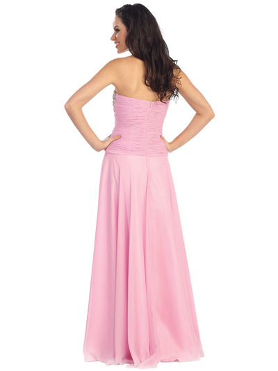 GL1114 Pleated Bodice Beaded Bustline Sweetheart Prom Dress - Pink, Back View Medium