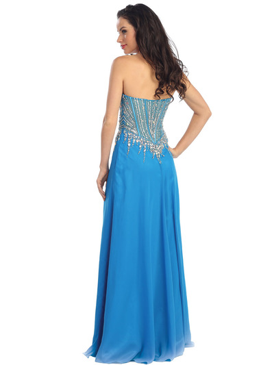 GL1132 Ocean Blue Sweetheart Neckline Embellished Bodice Prom Dress - Ocean Blue, Back View Medium