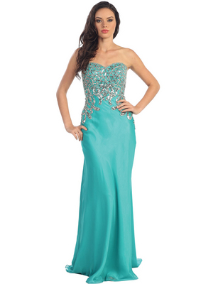 GL1148 Fitted Bodice Silver Sequin Chiffon Evening Dress, Jade