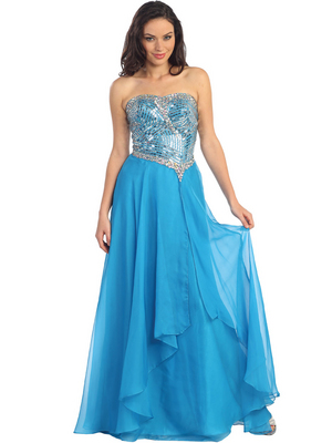 GL1149 Elegant Flowy Corset Top Evening Gown, Blue