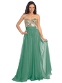 GL1153 Metallic Jeweled Bodice A-line Evening Dress - Tiffany, Front View Thumbnail