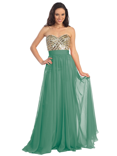 GL1153 Metallic Jeweled Bodice A-line Evening Dress - Tiffany, Front View Medium