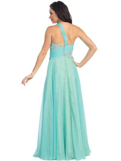 GL1154 One Shoulder Chiffon Over Lace Evening Dress - Tiffany, Back View Medium