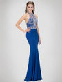GL1301X Halter Top Prom Evening Dress with Beading - Royal Blue, Front View Thumbnail