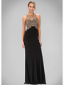 GL1303P High Neck Prom Evening Dress with Illusion Back - Black, Front View Thumbnail