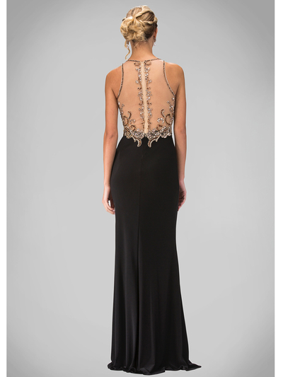 GL1303P High Neck Prom Evening Dress with Illusion Back - Black, Back View Medium