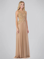 GL1304P Sleeveless Sequins Floor Length Evening Dress  - Camel, Front View Thumbnail