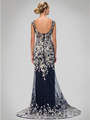 GL1308P Sleeveless Scoop Neck Evening Dress with Court Train - Navy, Back View Thumbnail