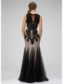 GL1310H Sleeveless Lace Overlay Prom Evening Dress with Godet Hem - Black, Back View Thumbnail