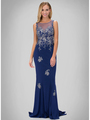 GL1314D Princess Illusion Scoop Neck Evening Dress with Train - Royal Blue, Front View Thumbnail