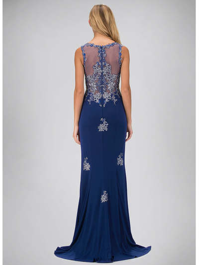GL1314D Princess Illusion Scoop Neck Evening Dress with Train - Royal Blue, Back View Medium
