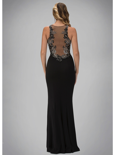 GL1315D High Neck Evening Dress with Sheer Back - Black, Back View Medium