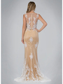 GL1317D Sheer Overlay Faux Pearl Long Prom Evening Dress - Nude, Back View Thumbnail