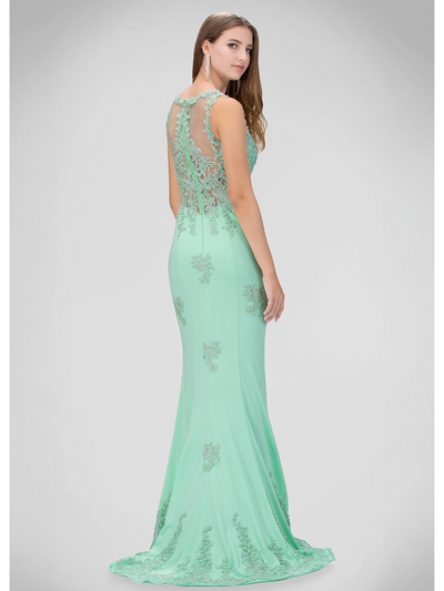 GL1318D Princess Scoop Neck Prom Evening Dress with Train - Tiffany, Back View Medium