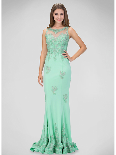 GL1318D Princess Scoop Neck Prom Evening Dress with Train - Tiffany, Front View Medium
