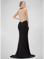 GL1320D Red Carpet V-Neck Evening Dress with Side Cutout  - Black, Back View Thumbnail