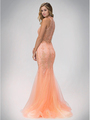 GL1321D High Neck Prom Evening Dress with Mermaid Flare - Peach, Back View Thumbnail