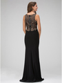 GL1322X Sleeveless Embellished Top Evening Dress with Slit - Black, Back View Thumbnail
