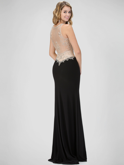 GL1323X Sleeveless Embroidered Bodice Evening Dress  - Black, Back View Medium