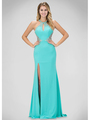 GL1324X Halter Top Prom Evening Dress with Slit - Baby Blue, Front View Thumbnail