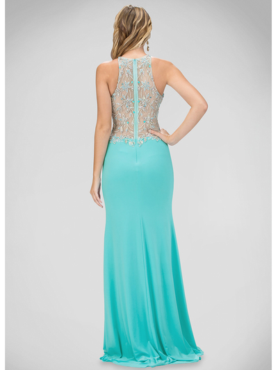 GL1324X Halter Top Prom Evening Dress with Slit - Baby Blue, Back View Medium