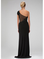GL1326X One Shoulder Evening Dress with Sheer Back - Black, Back View Thumbnail