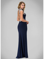 GL1327X Sleeveless High Neck Jeweled Prom Evening Dress with Slit - Navy, Back View Thumbnail