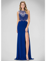 GL1328X Beaded Bodice Prom Evening Dress with Side Cutout - Royal Blue, Front View Thumbnail