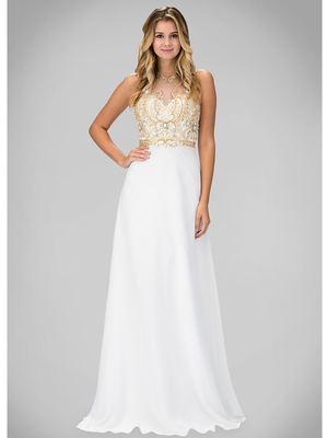 GL1329X Illusion High Neck Evening Dress with Cutout Back, Ivory