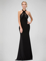 GL1330X Thin Strapped Halter Top Prom Evening Dress - Black, Front View Thumbnail