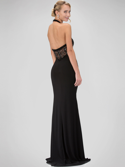 GL1330X Thin Strapped Halter Top Prom Evening Dress - Black, Back View Medium