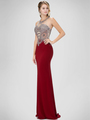 GL1331X Illusion Embellished Bodice Prom Evening Dress with Cutout Back - Burgundy, Front View Thumbnail