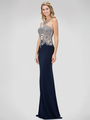 GL1331X Illusion Embellished Bodice Prom Evening Dress with Cutout Back - Navy, Front View Thumbnail