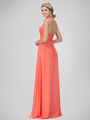 GL1332X Mock One Shoulder Bridesmaid Dress - Coral, Back View Thumbnail