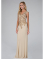 GL1333X Cap Sleeve Floor Length Mother of the Brides Evening Dress - Champagne, Front View Thumbnail